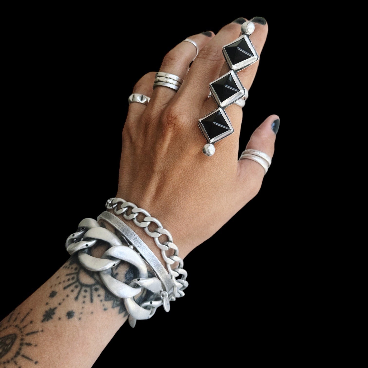 Anillo Gigante Triple Onix