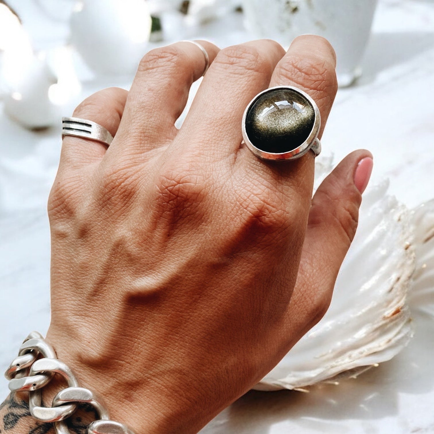 Anillo Umbra Obsidiana Dorada - PREVENTA