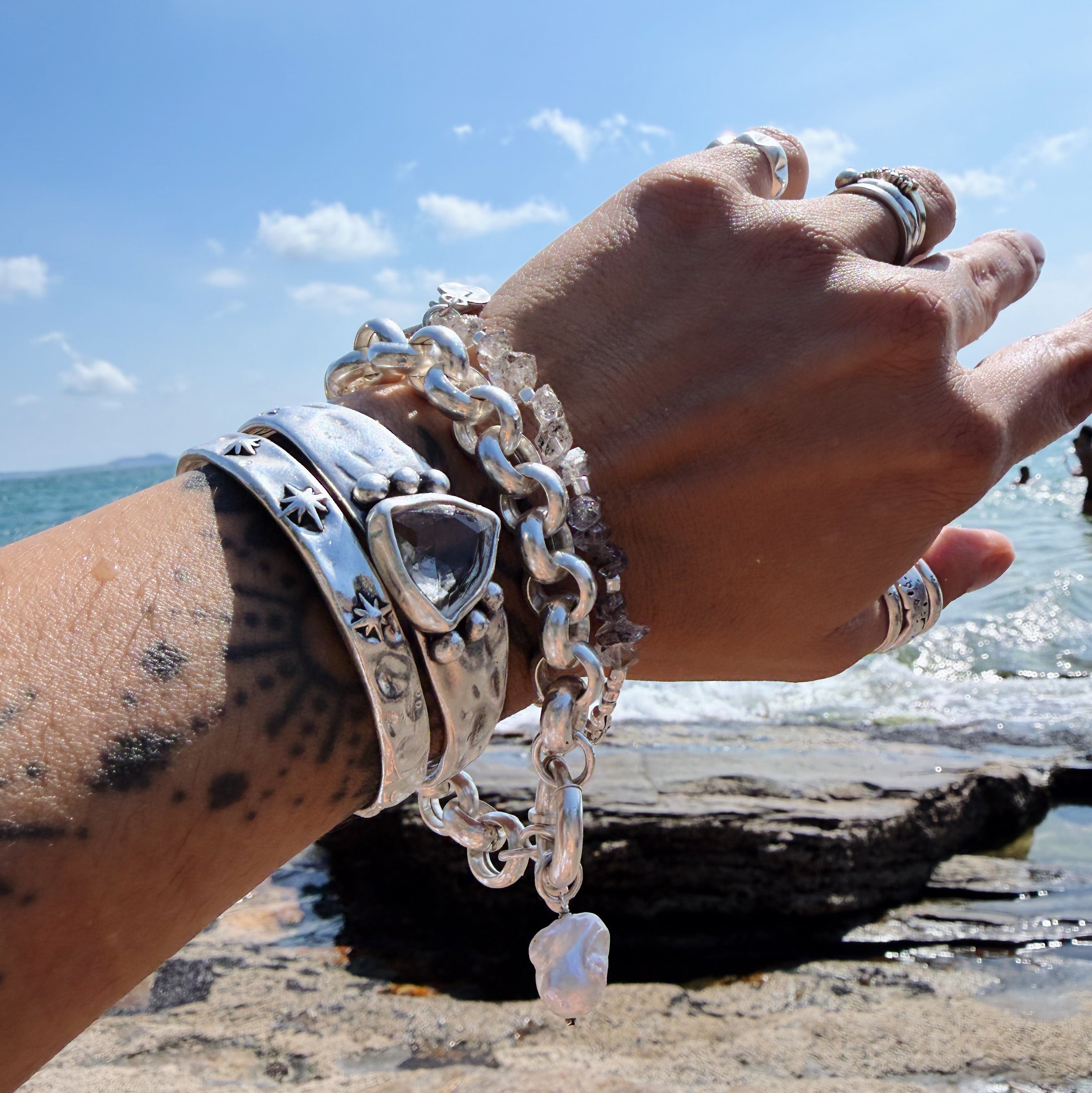 Pulsera Rolo Chunky + perla barroca