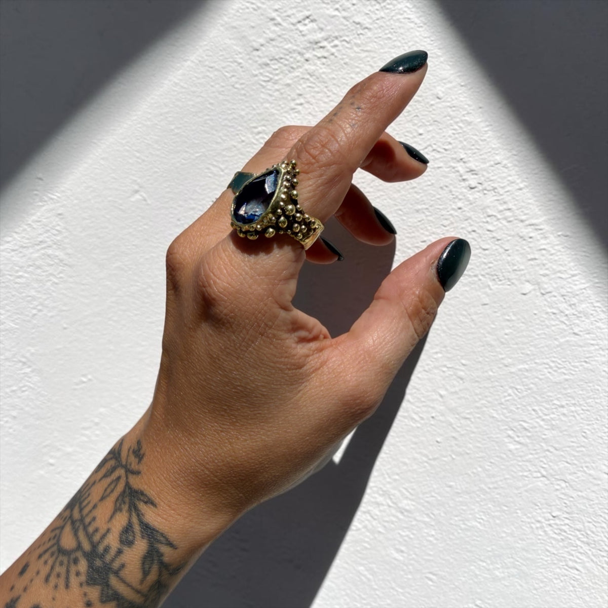 Anillo Gota Pomposa Bronce - Topacio Azul