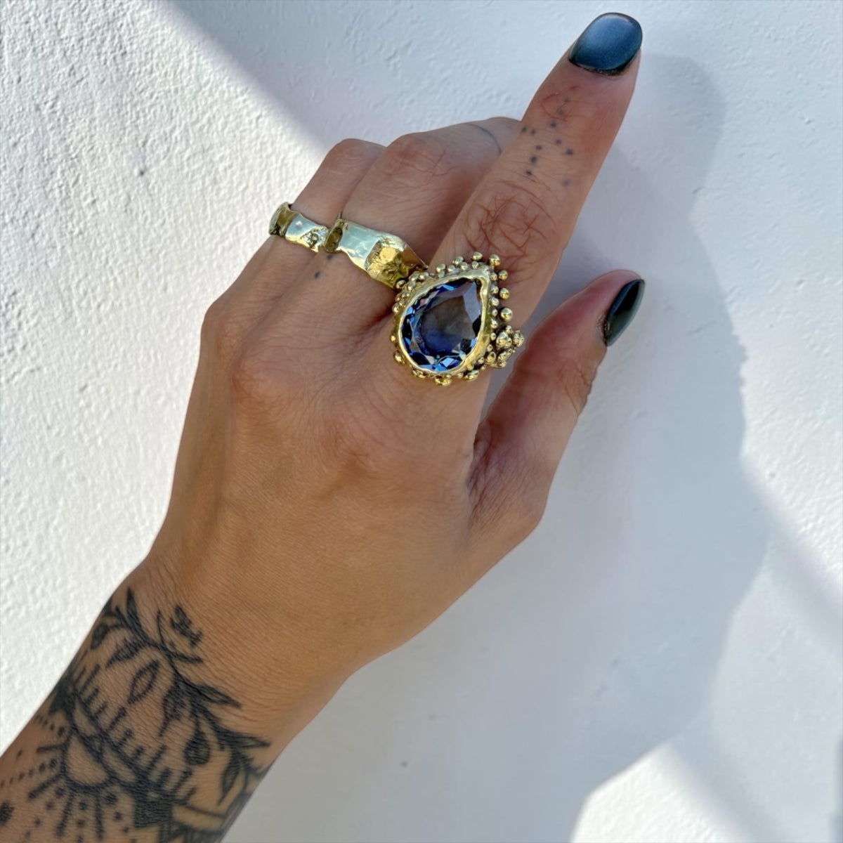 Anillo Gota Pomposa Bronce - Topacio Azul