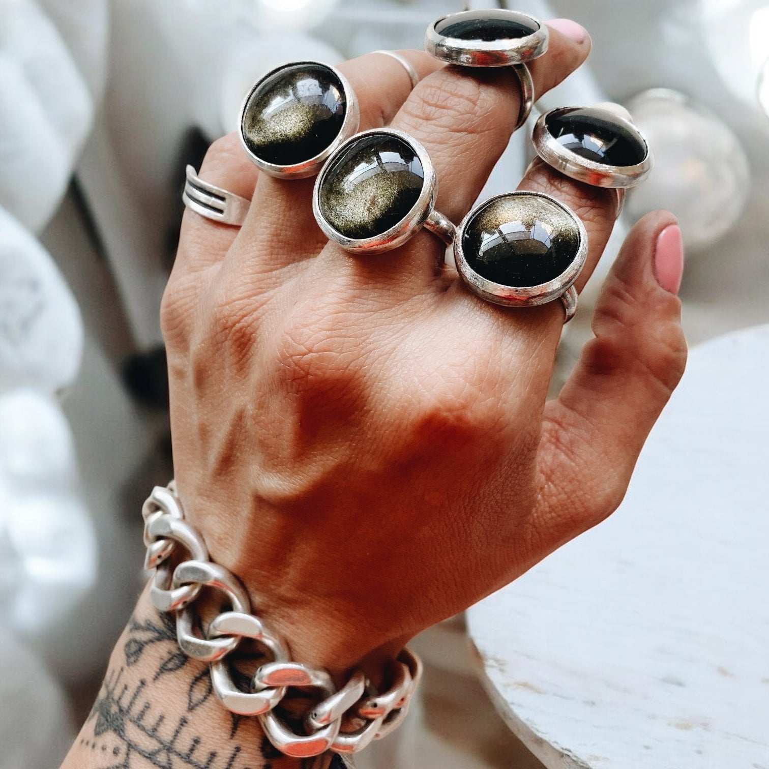 Anillo Umbra Obsidiana Dorada - PREVENTA