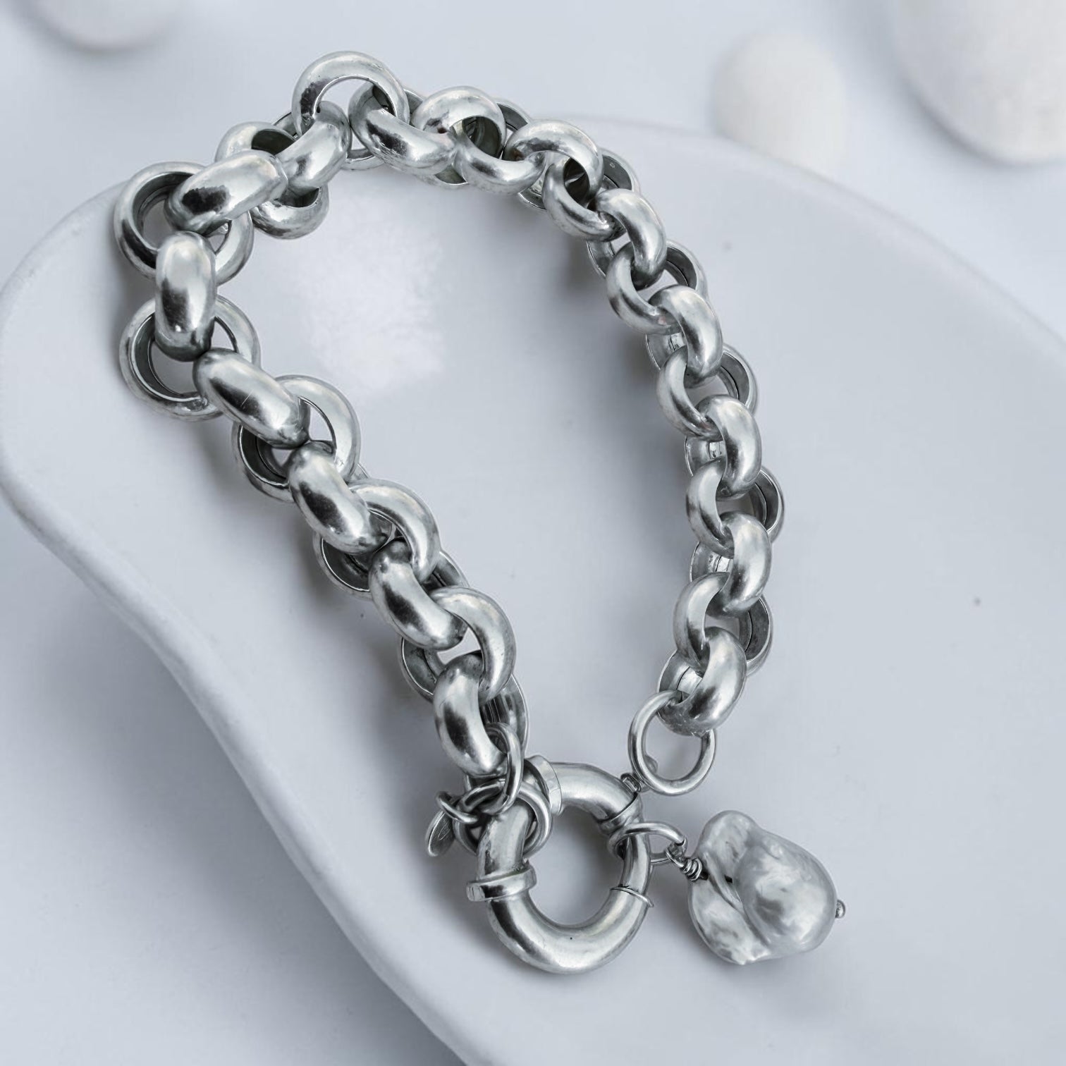 Pulsera Rolo Chunky + perla barroca