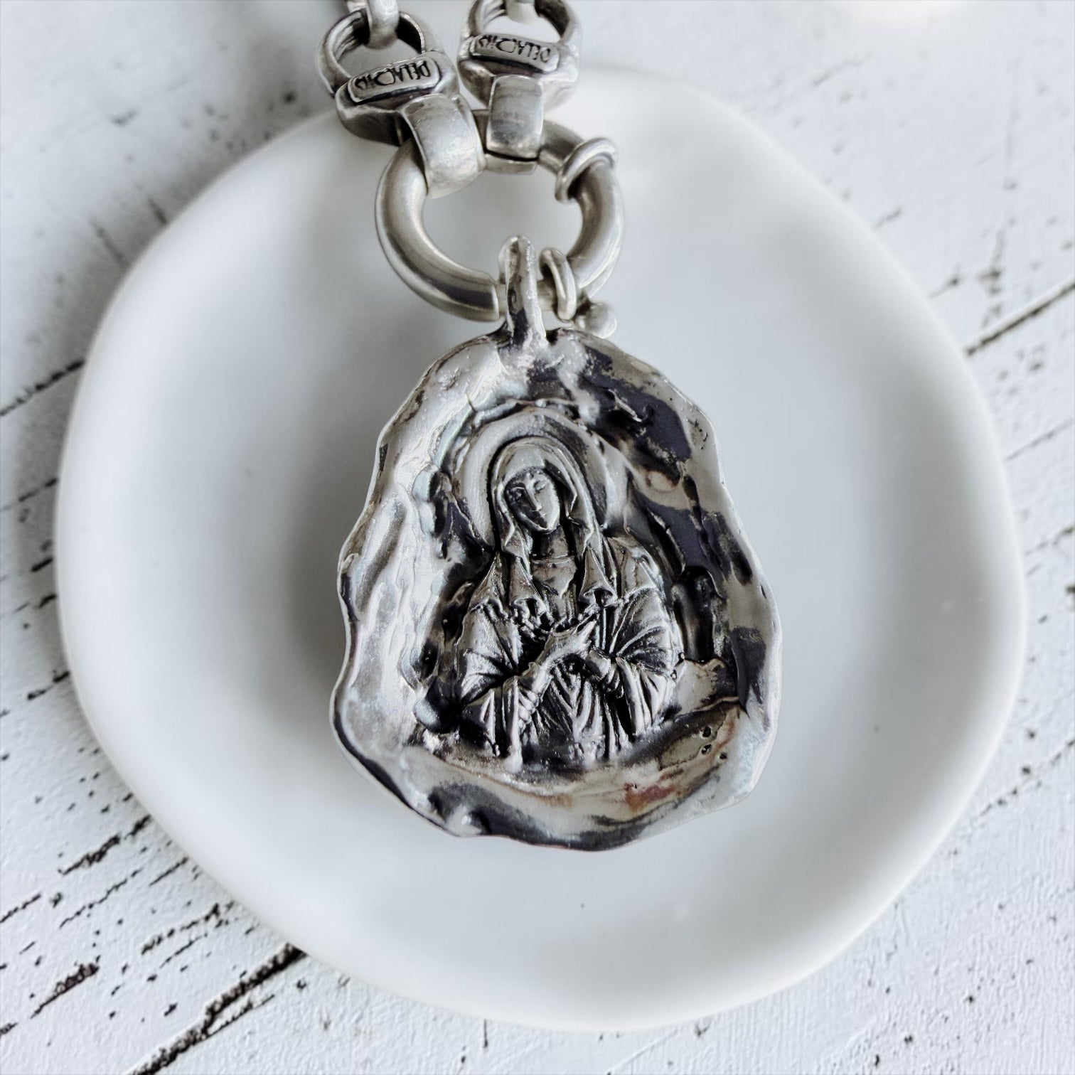 Colgante Medalla María Milagrosa - Oval Plata