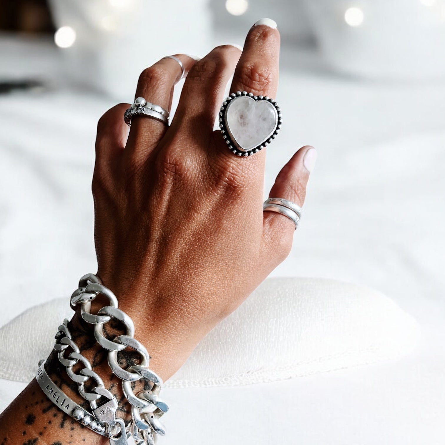 Anillo Gran Corazón Flamenco Cuarzo