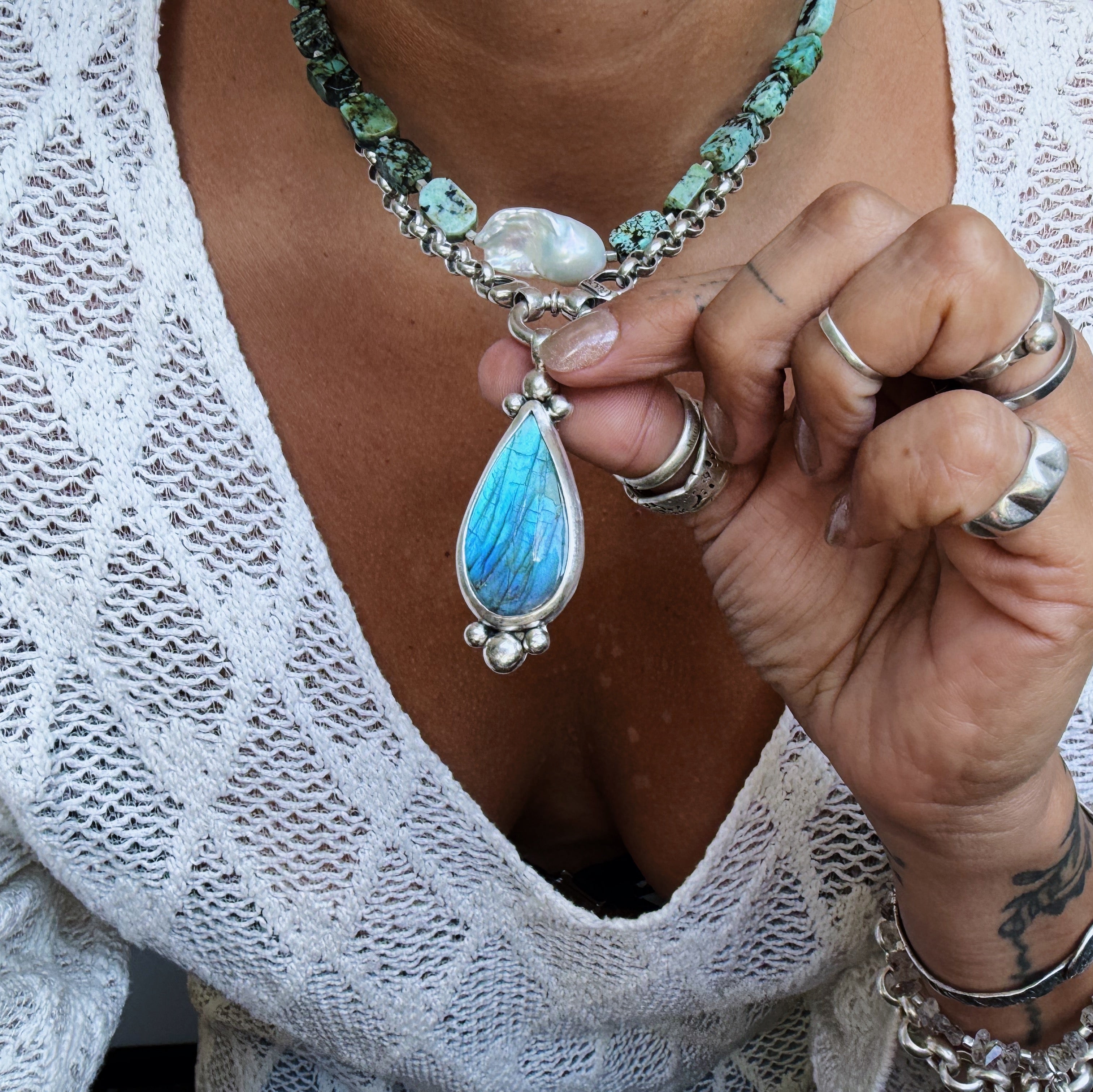 Colgante Labradorita Gota Azul