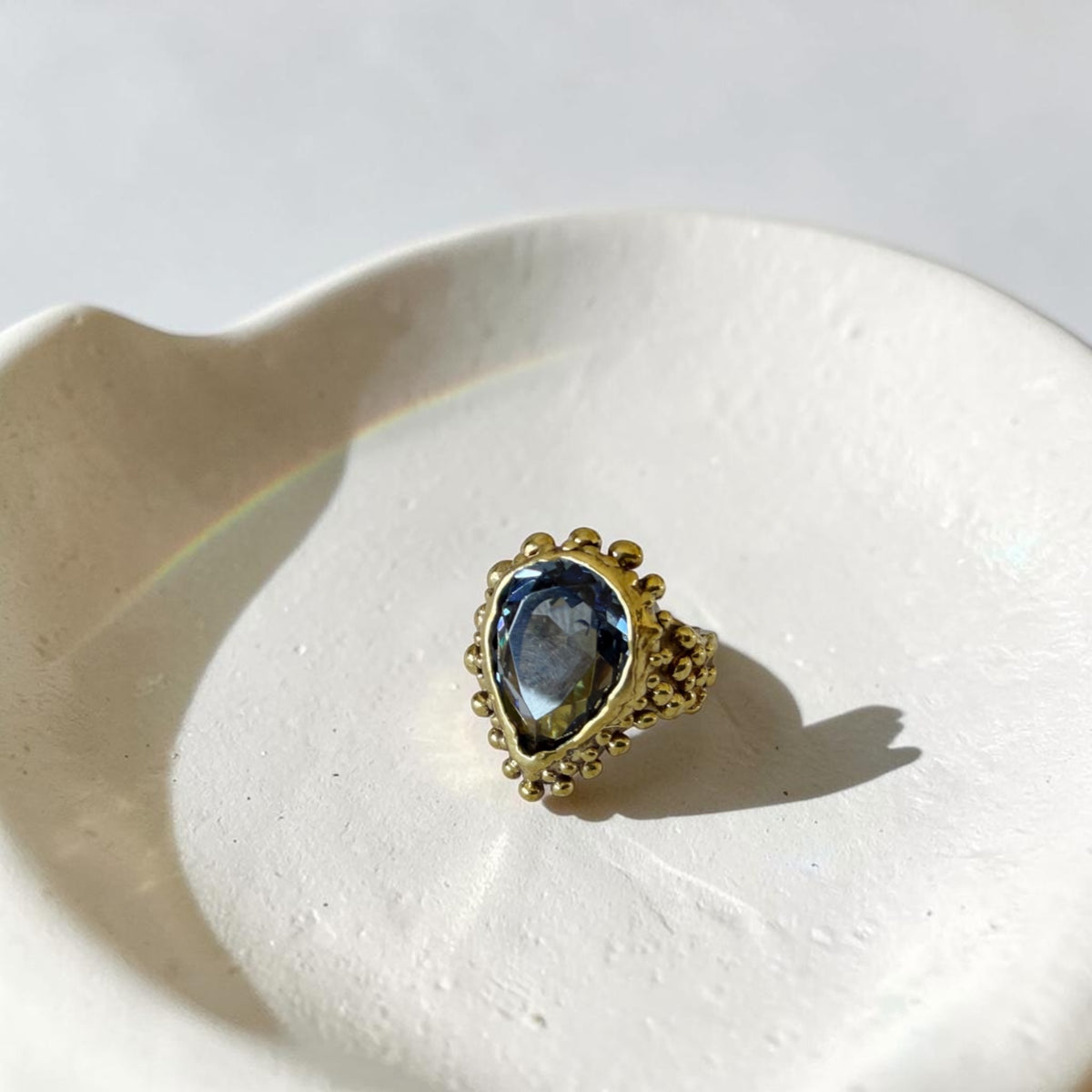 Anillo Gota Pomposa Bronce - Topacio Azul