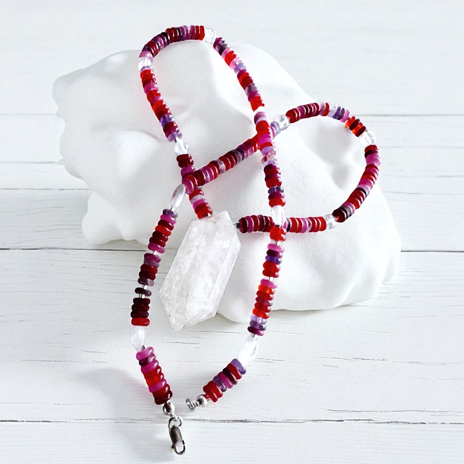 Collar Tibetano - Rosa Carmesí