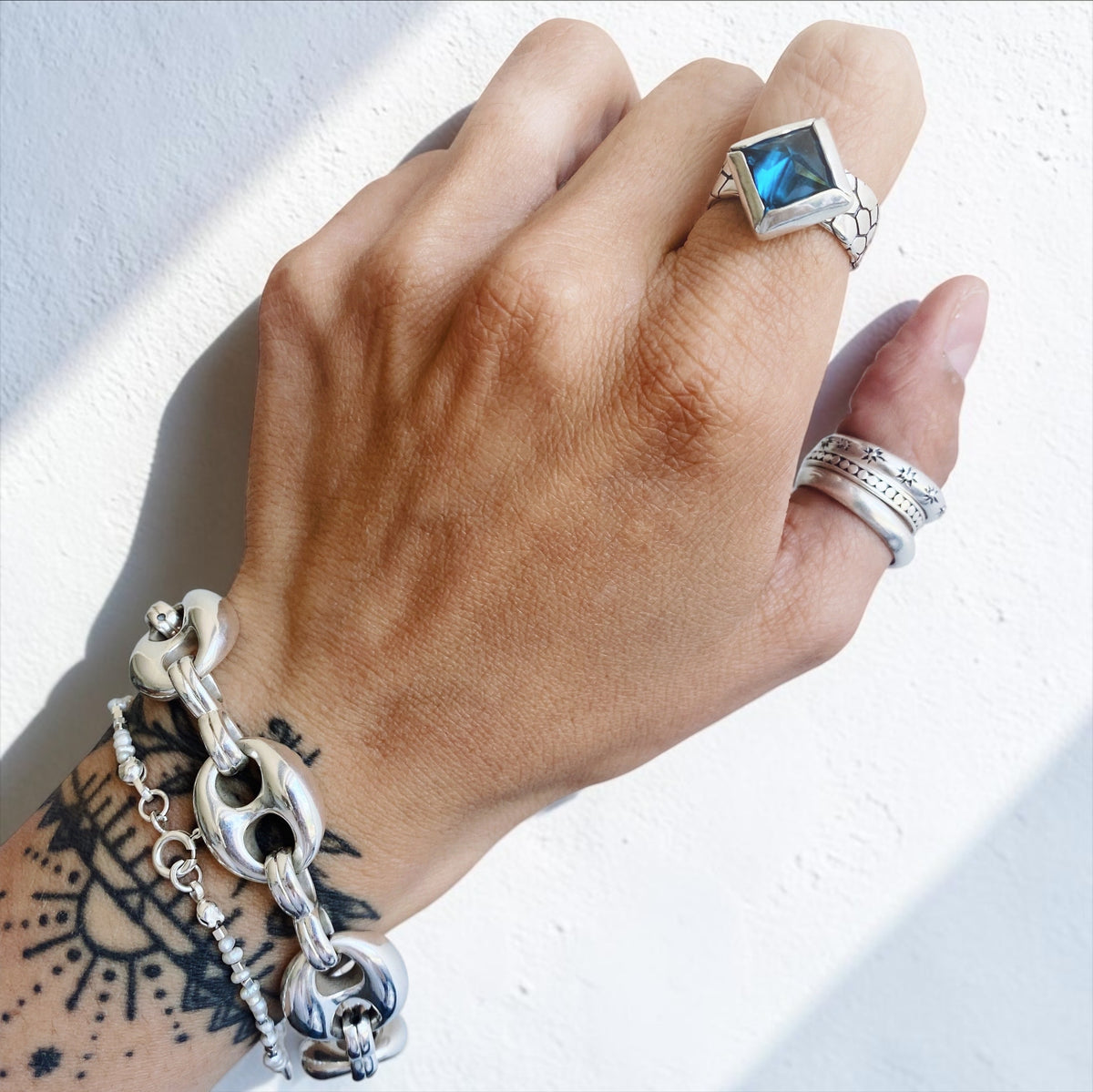 Anillo Piel de Serpiente + Rombo Topacio London Blue