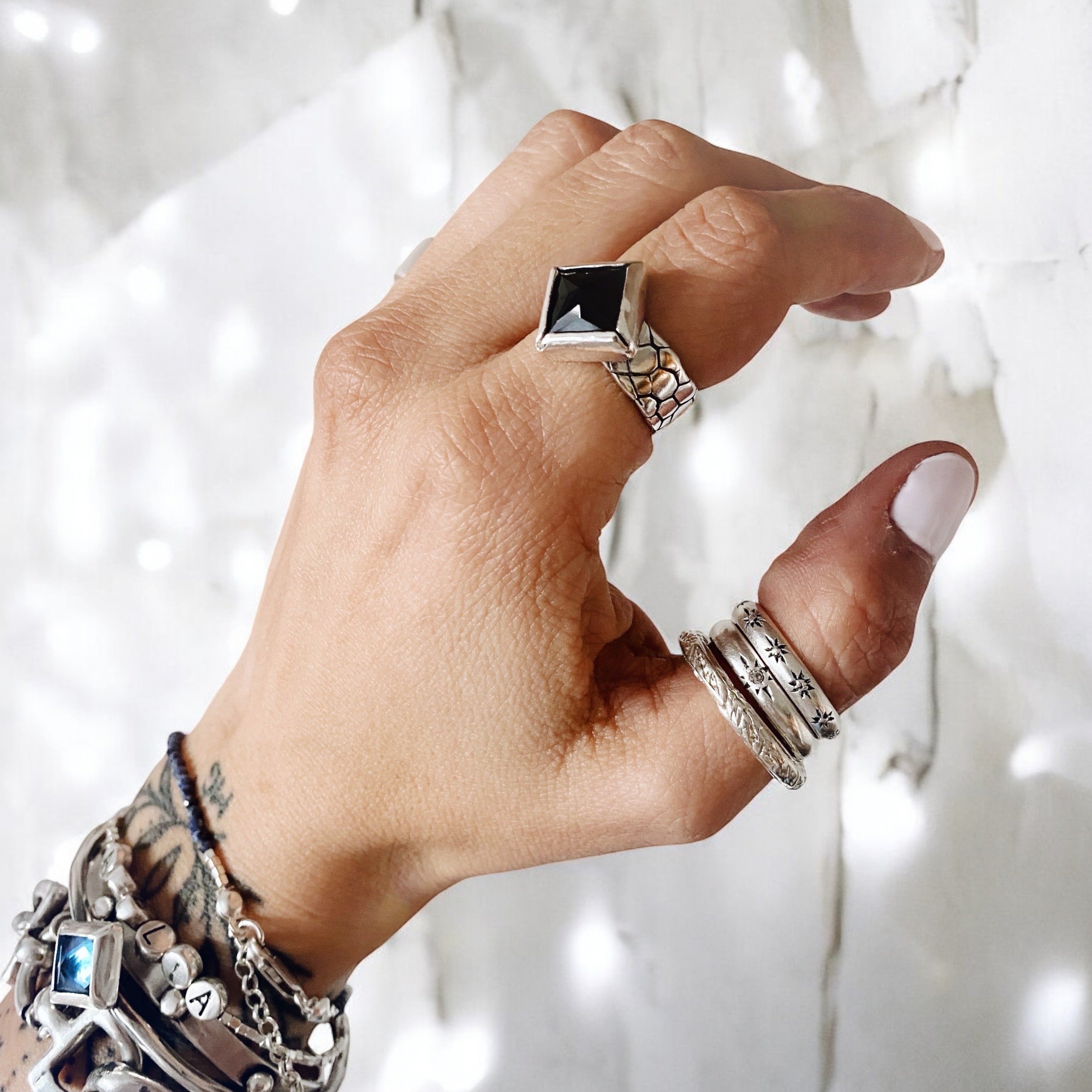 Anillo Piel de Serpiente + Rombo Onix