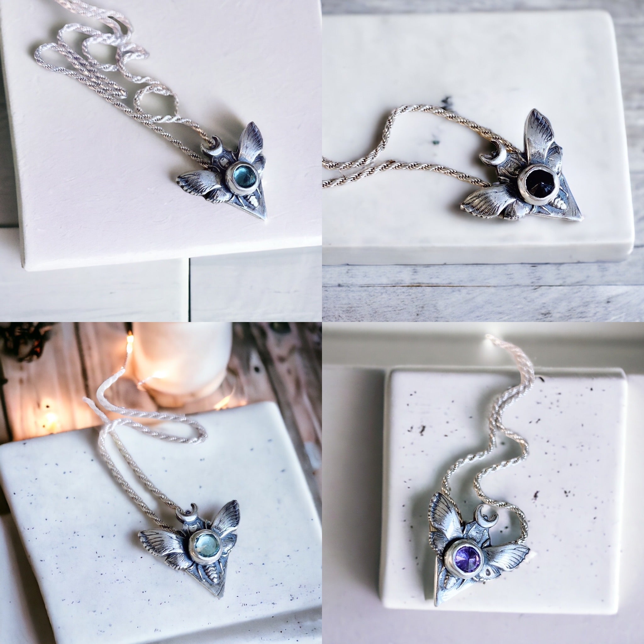 Collar Polilla / distintas piedras + Cadena