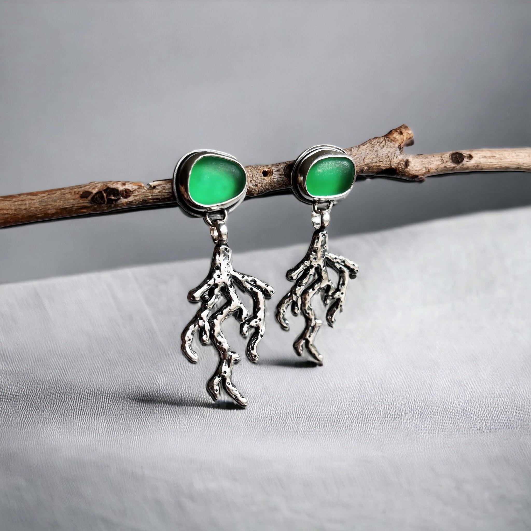Aros Corales de Sea Glass “M” / Varias Piedras