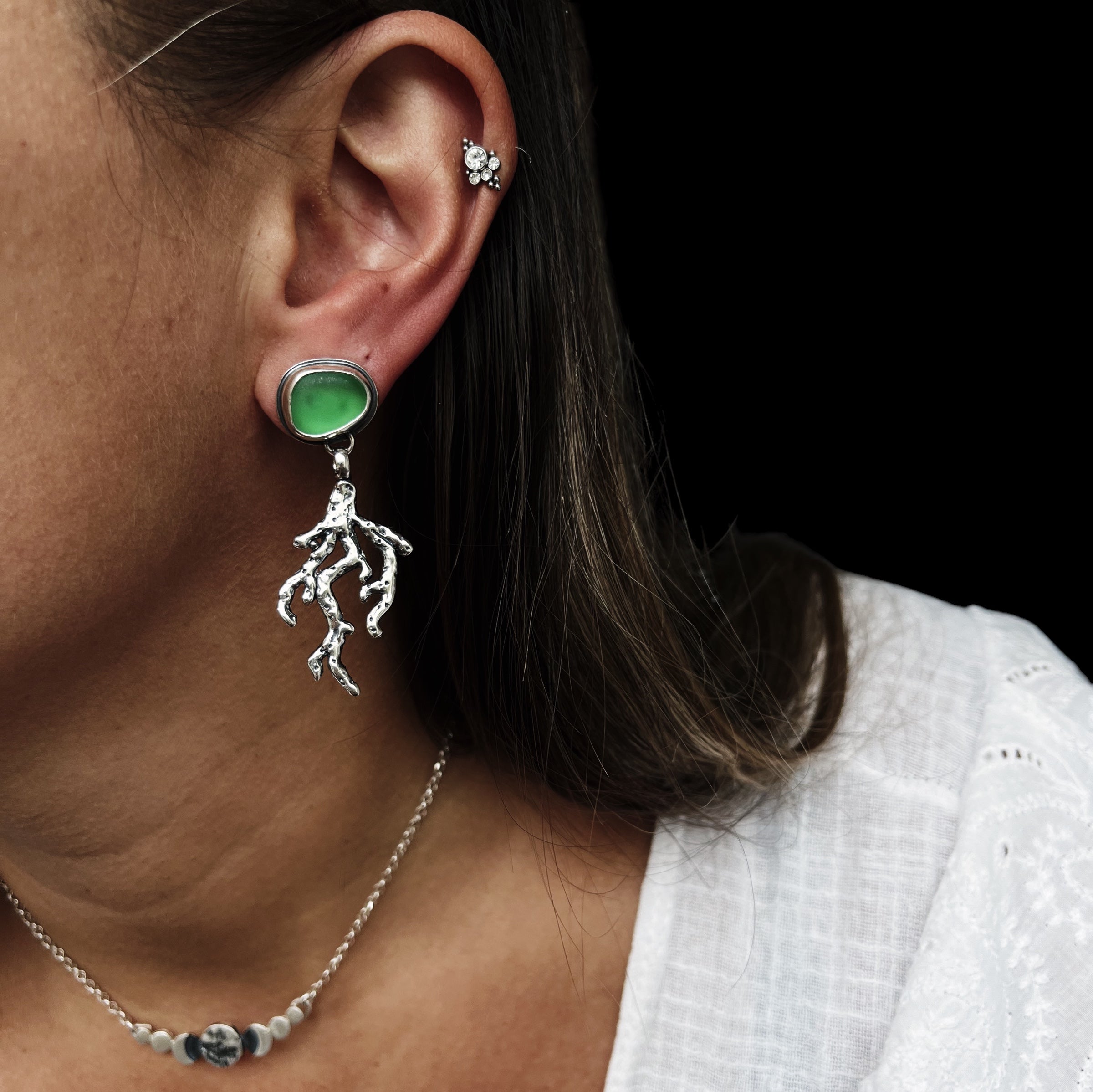 Aros Corales de Sea Glass “M” / Varias Piedras