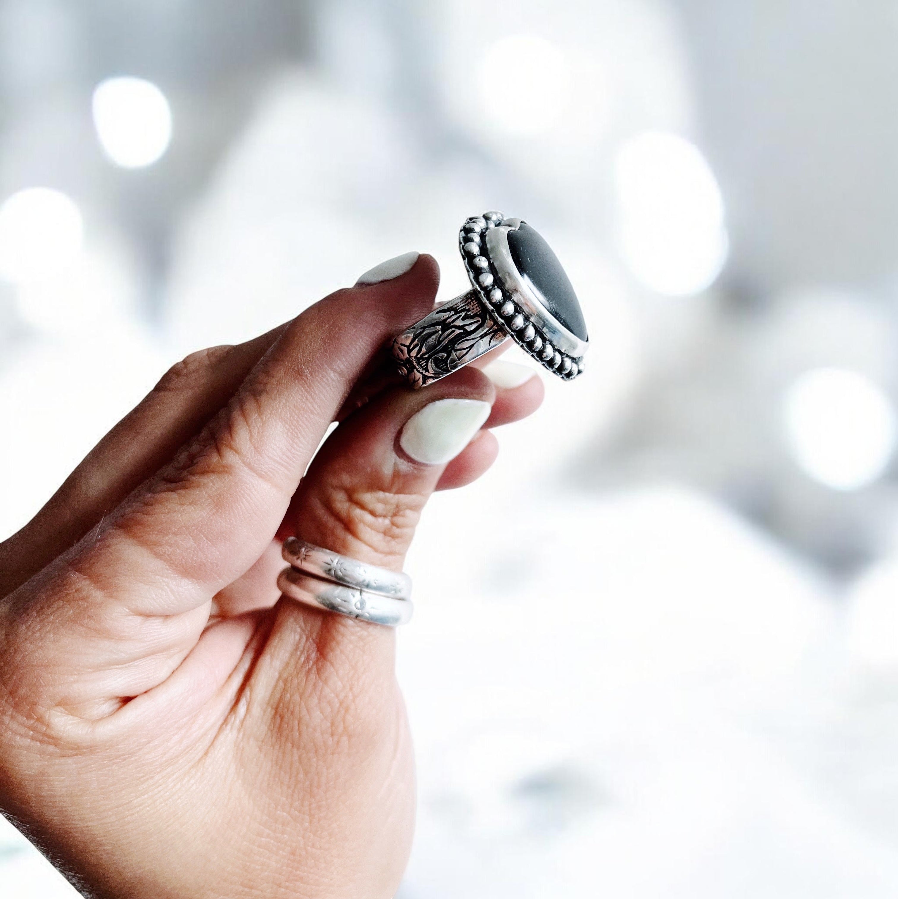 Anillo Gran Corazón Flamenco Onix