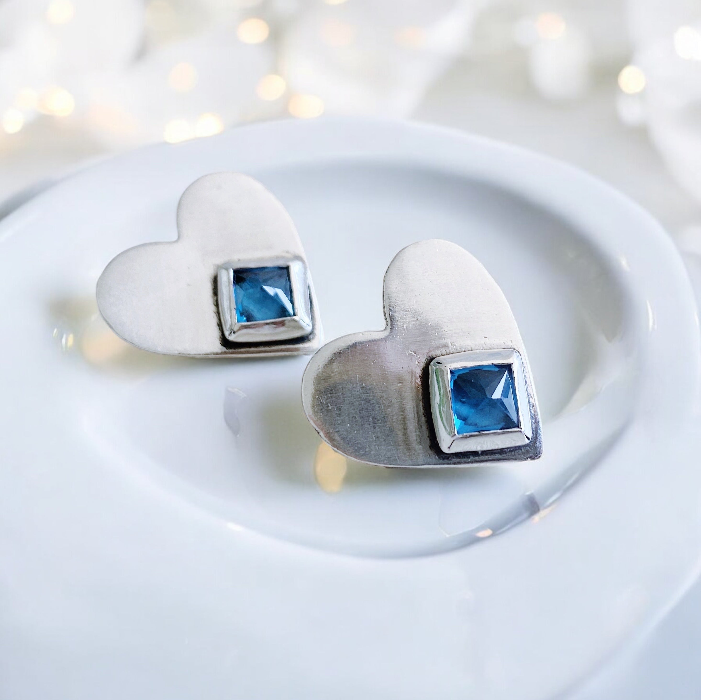 Aros Corazon Rombo Topacio London Blue - PREVENTA