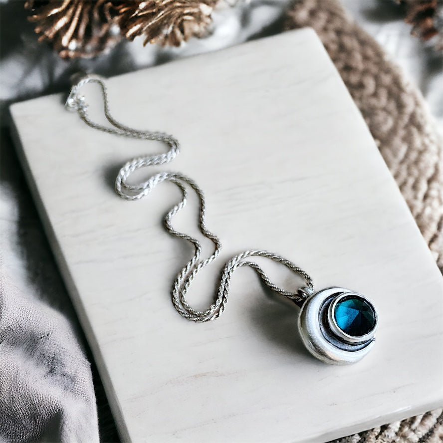 Colgante Medalla Eclipse Topacio London Blue