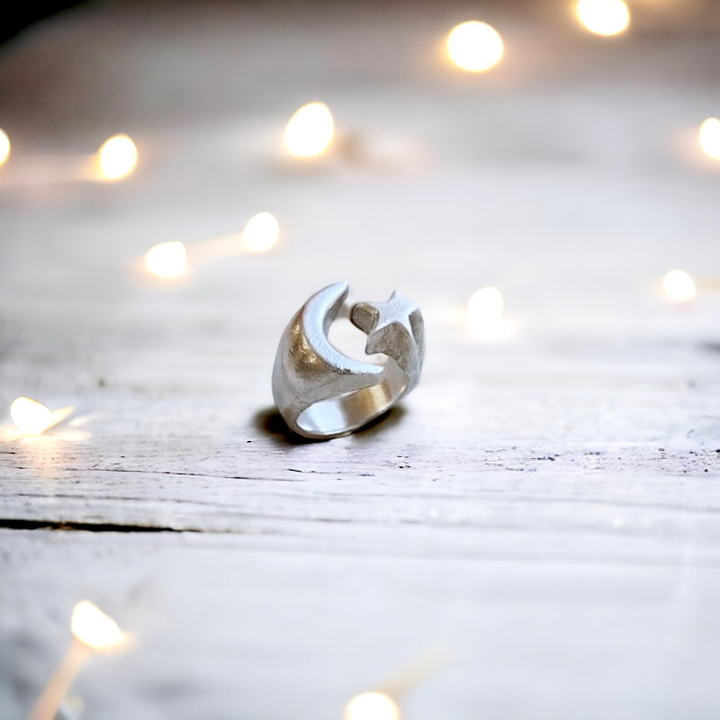 Anillo Estrella Luna Maciza - PREVENTA