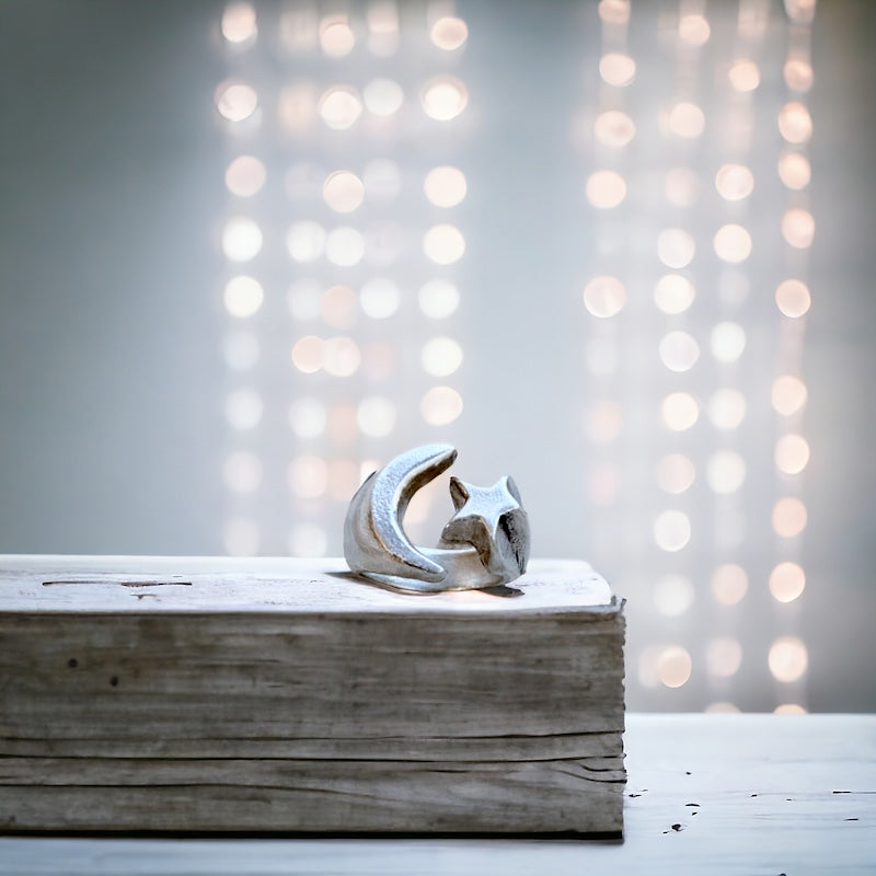 Anillo Estrella Luna Maciza - PREVENTA