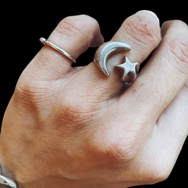 Anillo Estrella Luna Maciza - PREVENTA