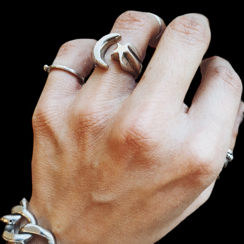 Anillo Estrella Luna Maciza - PREVENTA