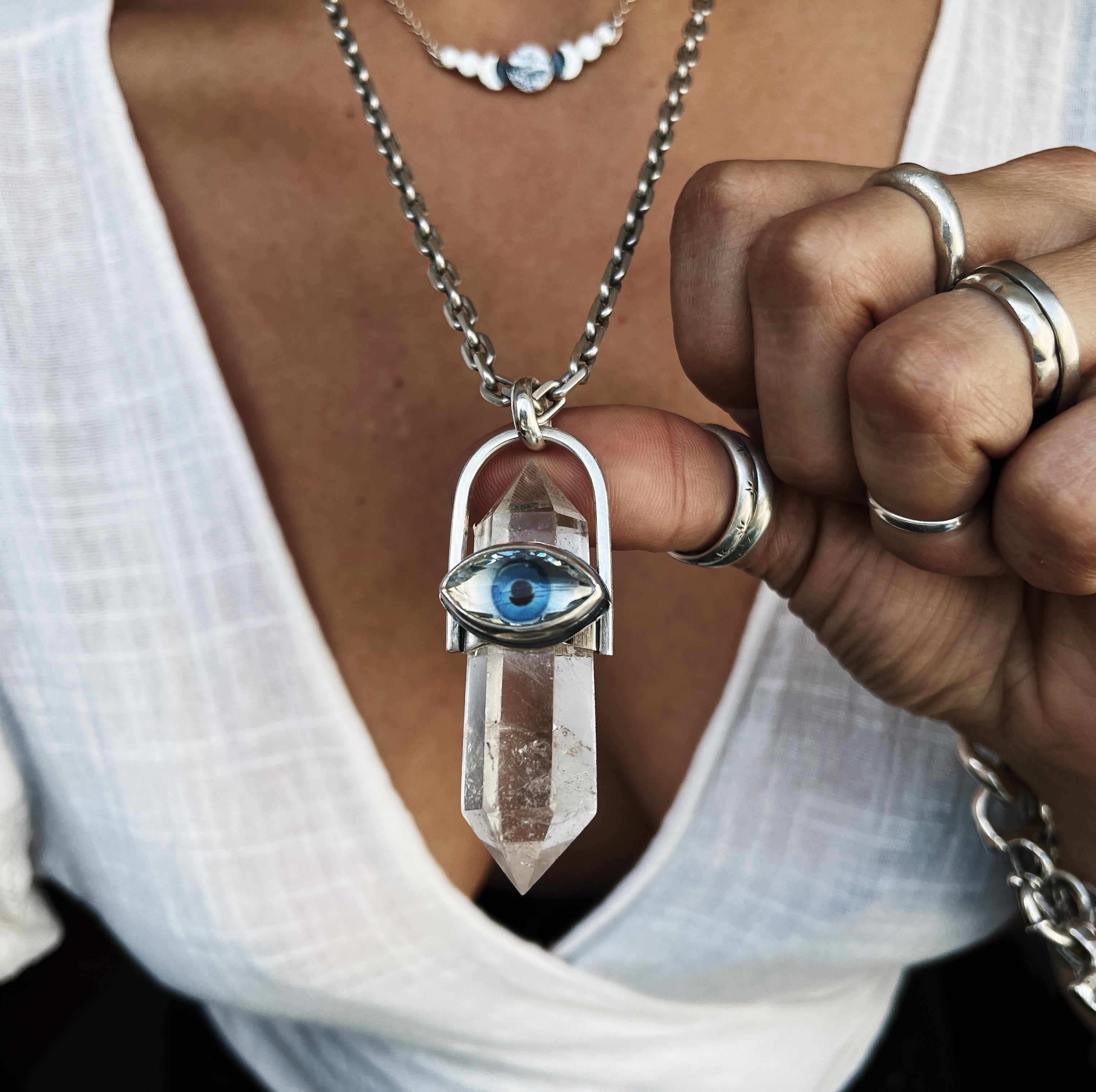 Colgante Doble Punta Cuarzo Medium Azul