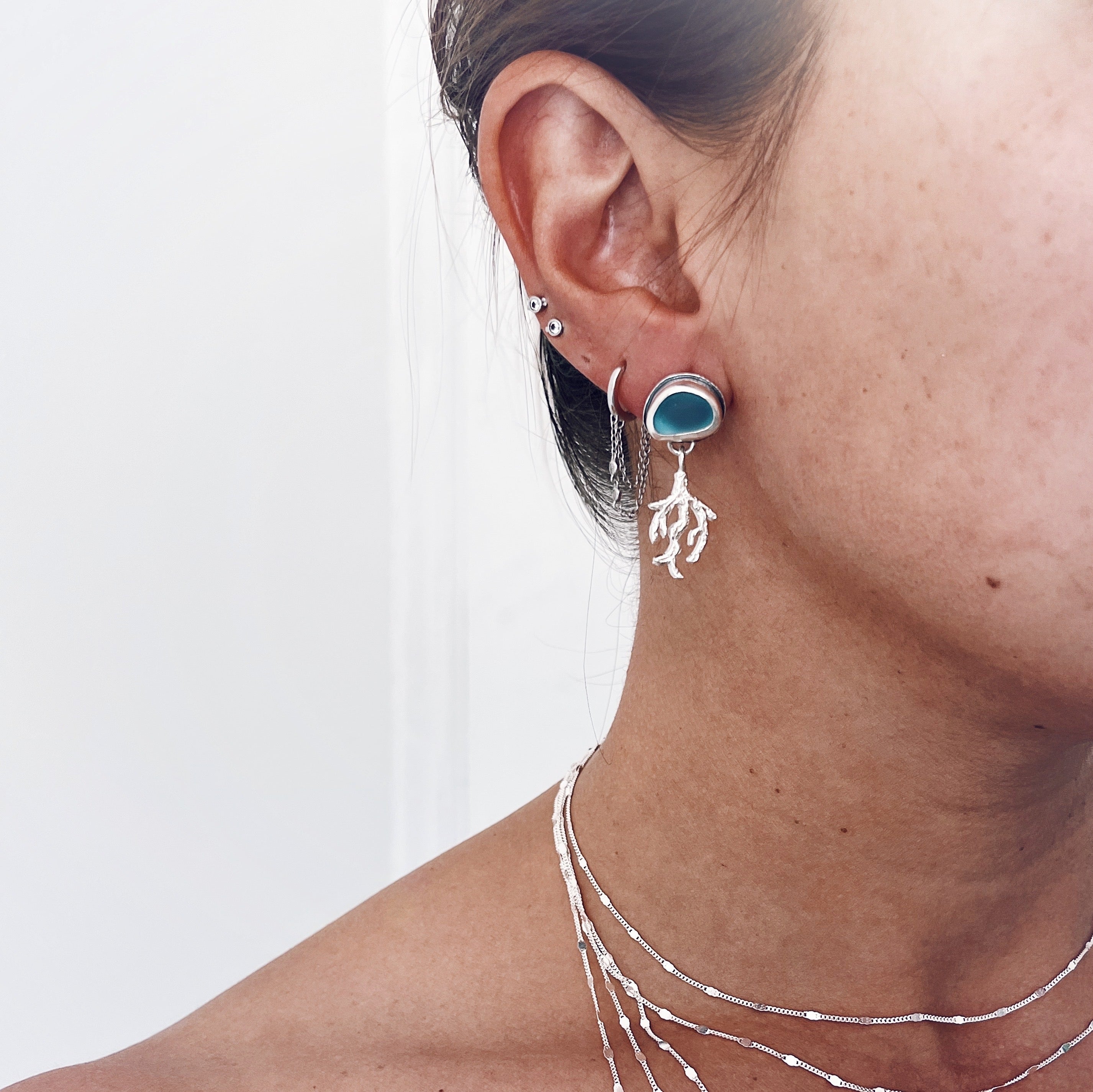 Aros Corales de Sea Glass “S” / Varias piedras