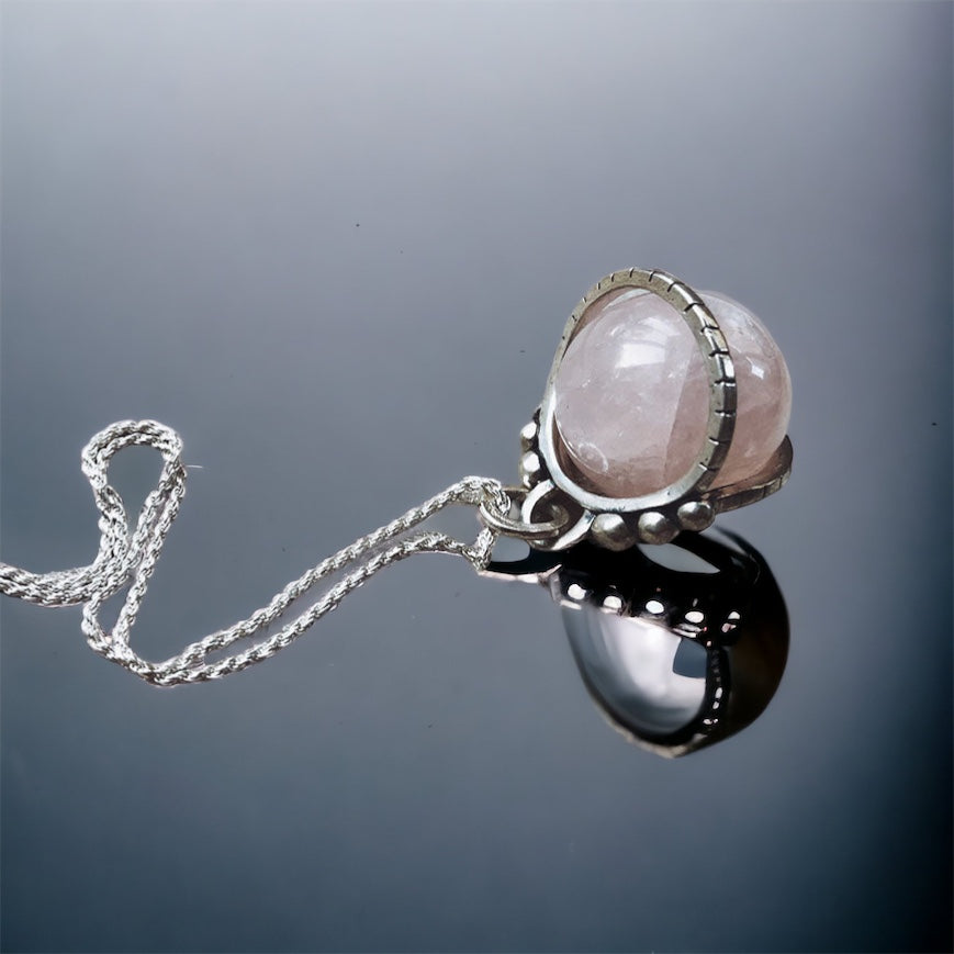Colgante Halo Clasico Antiestress Cuarzo rosado "M"