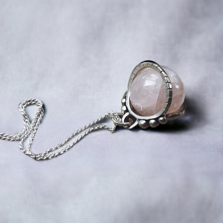 Colgante Halo Clasico Antiestress Cuarzo rosado "M"