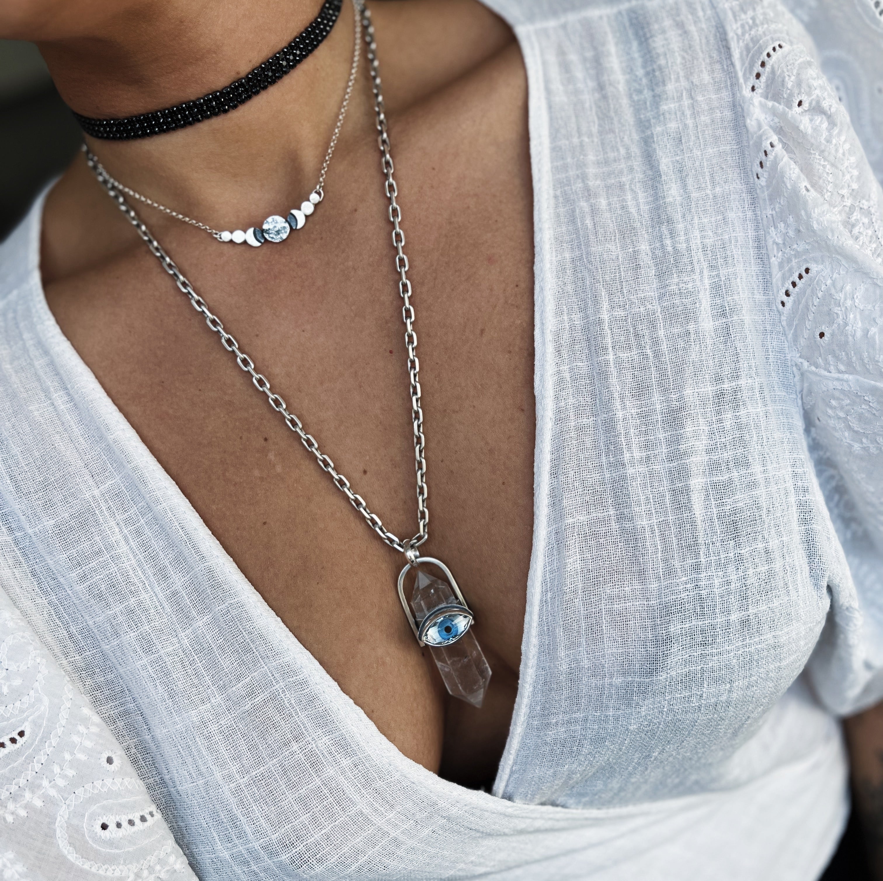 Colgante Doble Punta Cuarzo Medium Azul