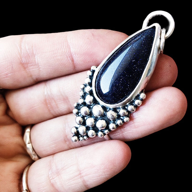 Colgante Gota Empelotada XL - Blue Goldstone