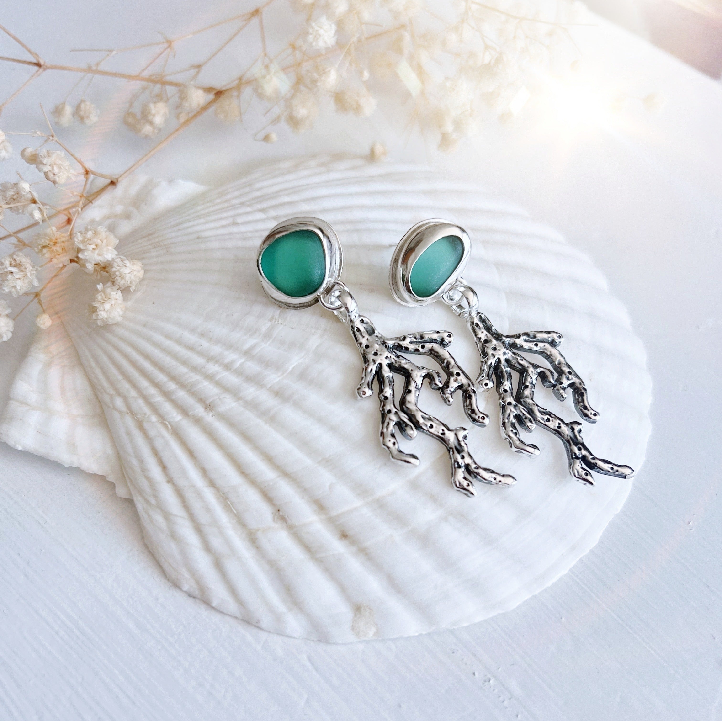 Aros Corales de Sea Glass “M” / Varias Piedras