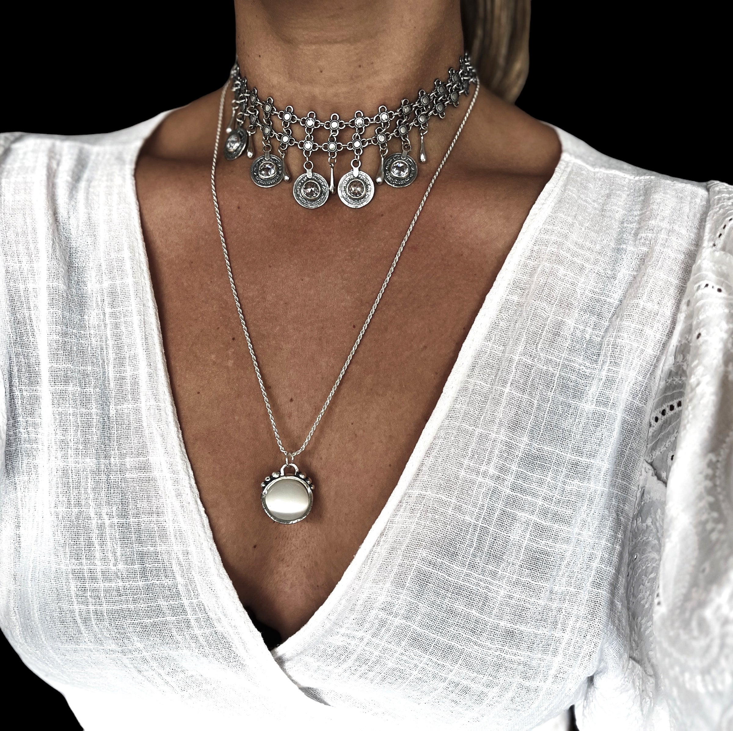 Colgante Halo M Clasico Antiestress Ojo de Tigre blanco