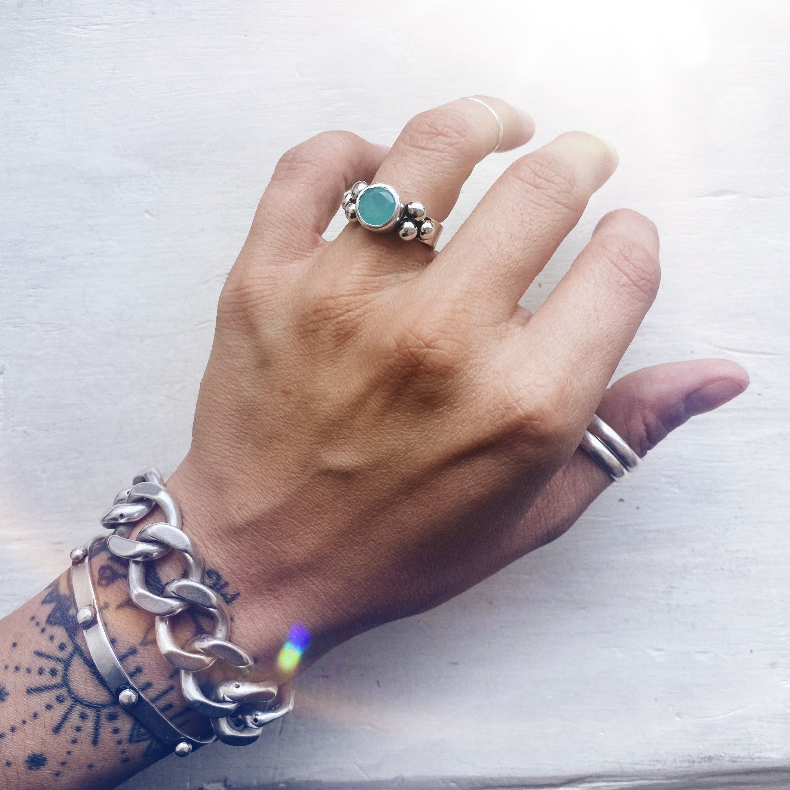 Anillo Elisa Simple - Calcedonia Aqua