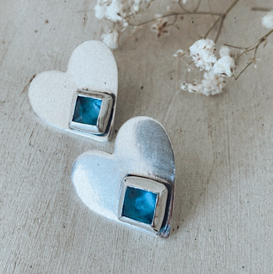 Aros Corazon Rombo Topacio London Blue - PREVENTA