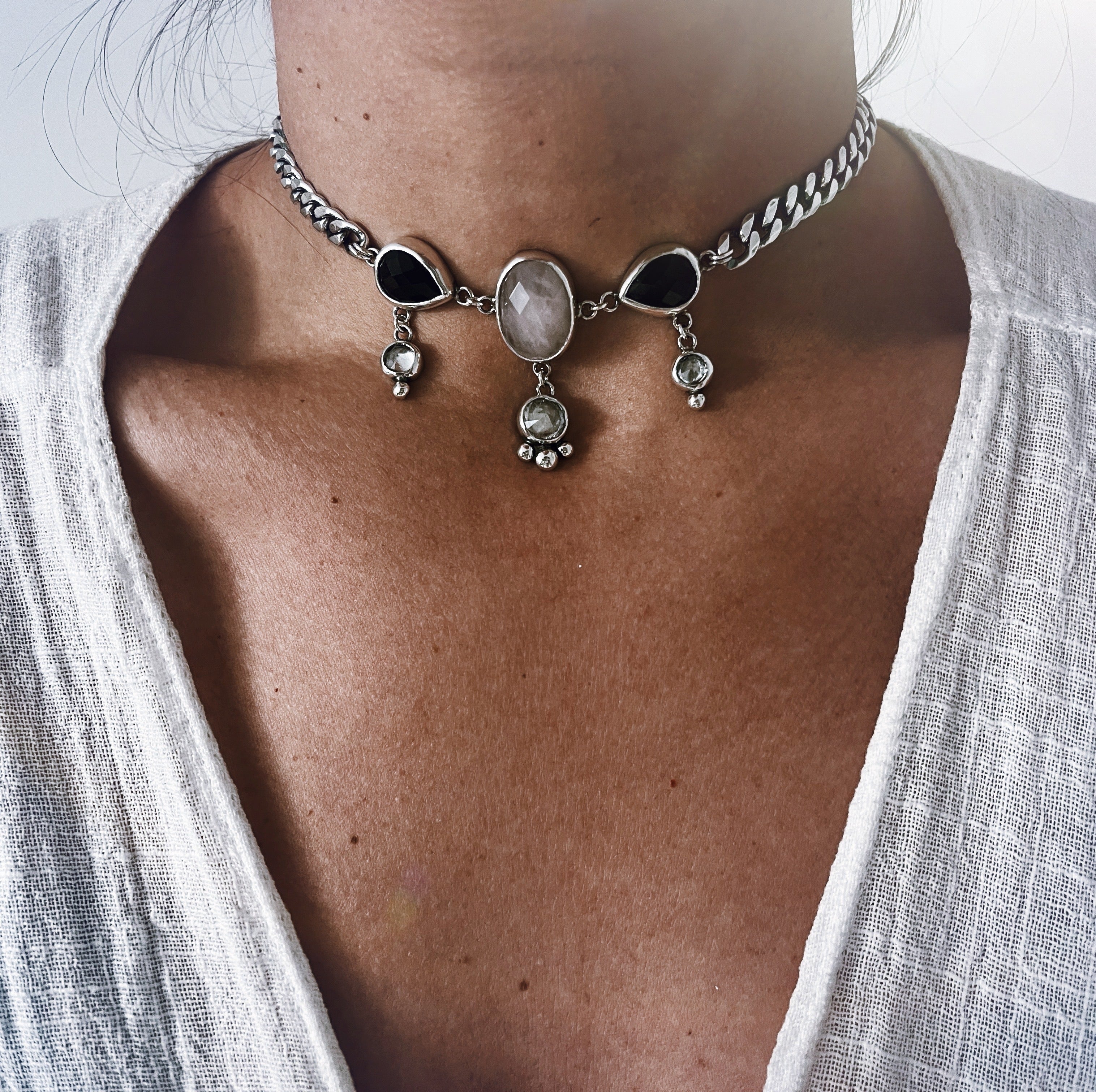 Collar Choker Cosette- B&W&pink