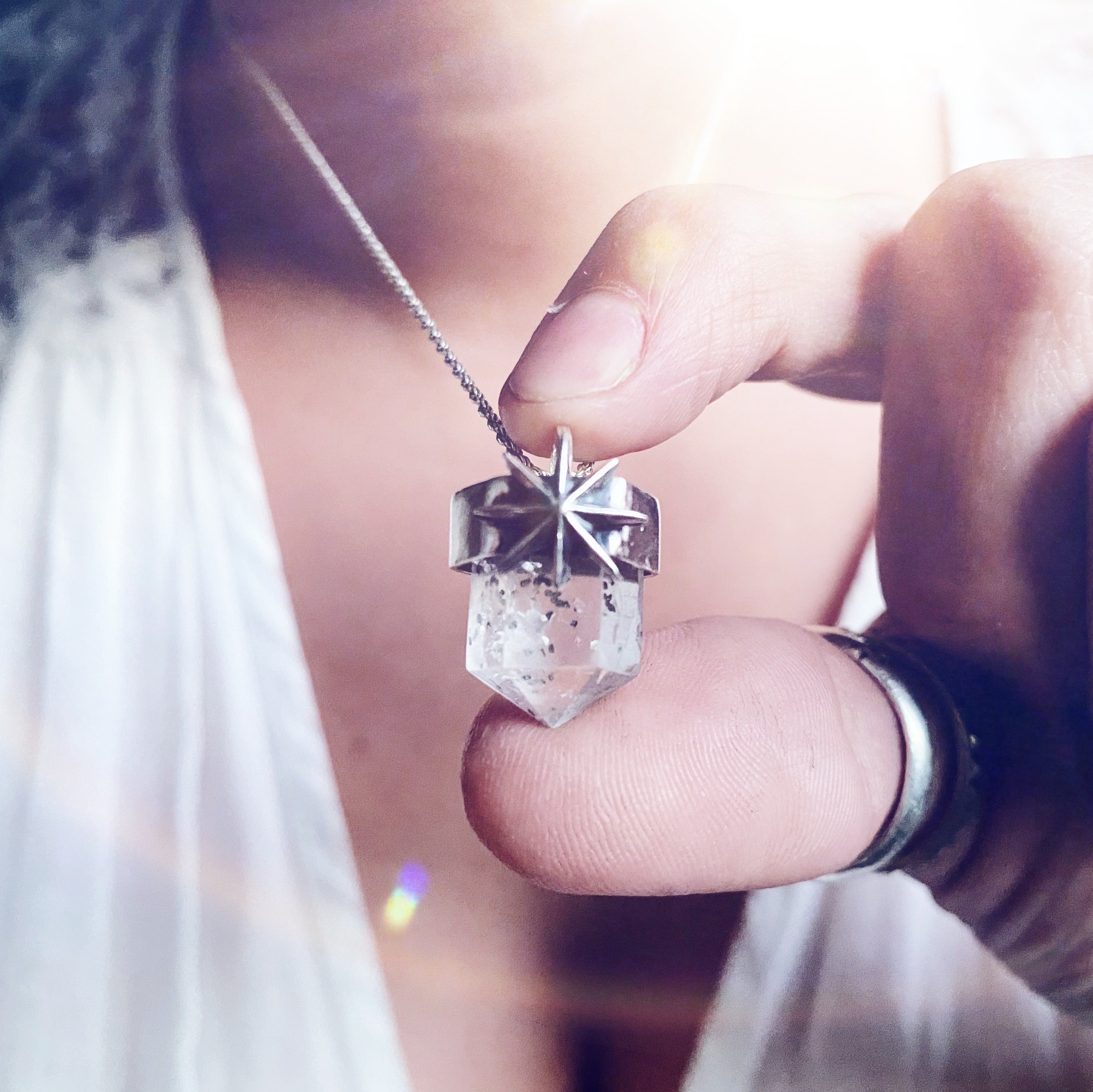 Colgante Punta Lucero Cuarzo Pirita + Hematoide