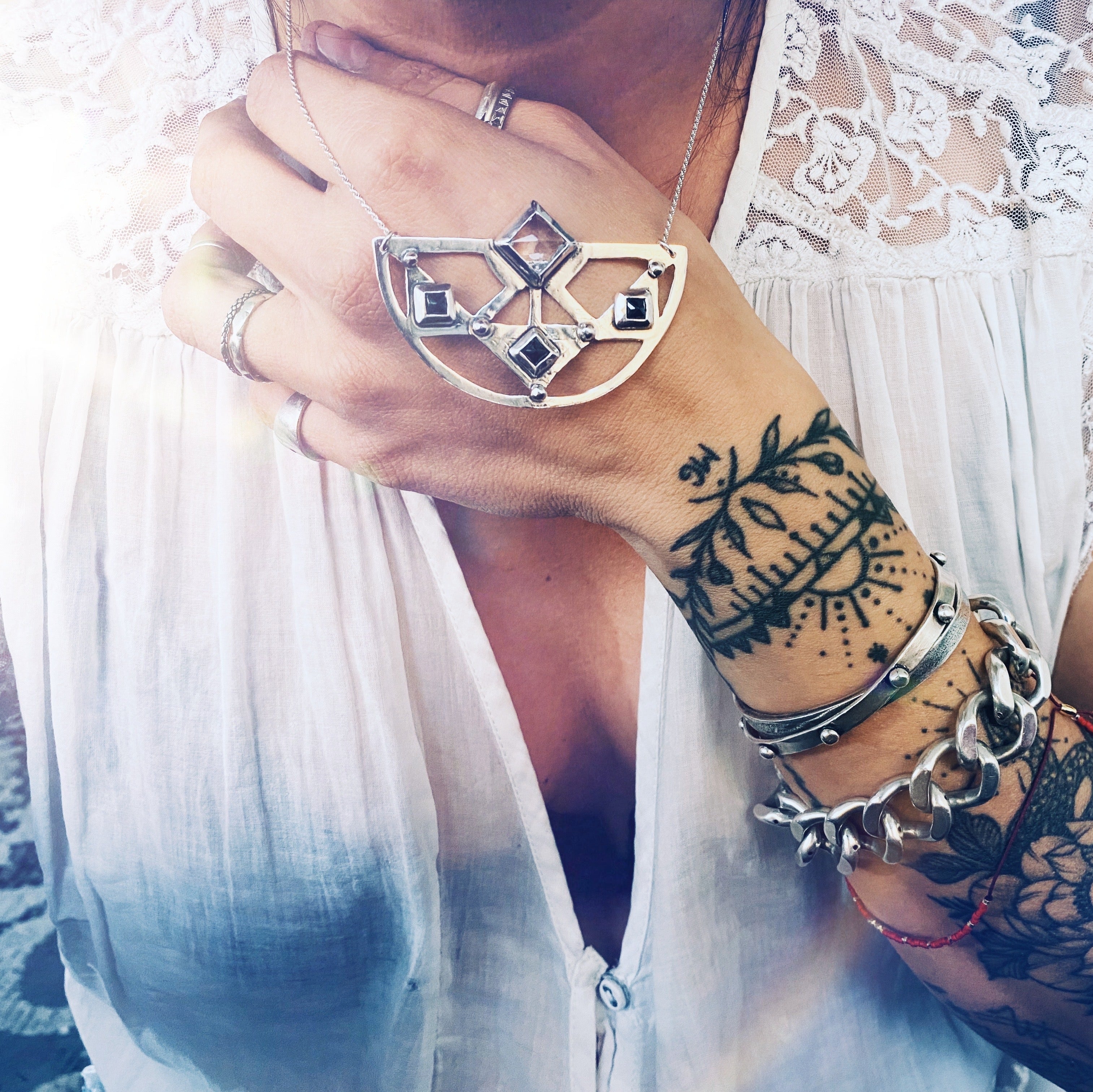 Colgante Egipcio Rombos cuarzo y Onix