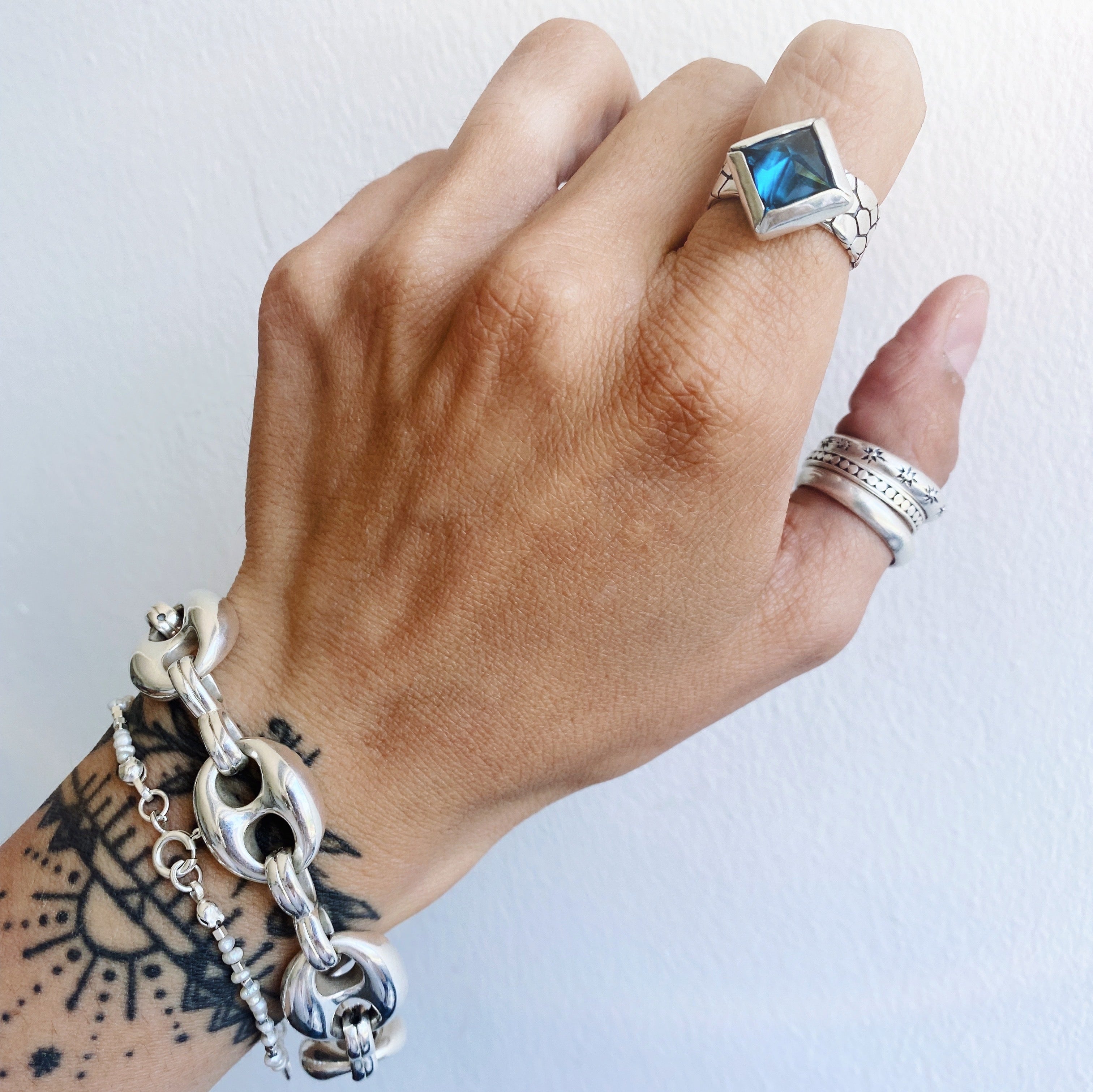 Anillo Piel de Serpiente + Rombo Topacio London Blue