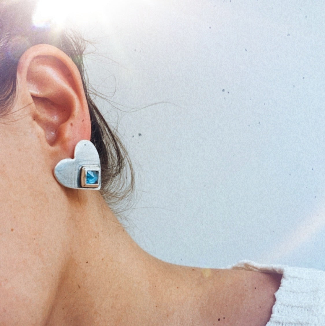 Aros Corazon Rombo Topacio London Blue - PREVENTA