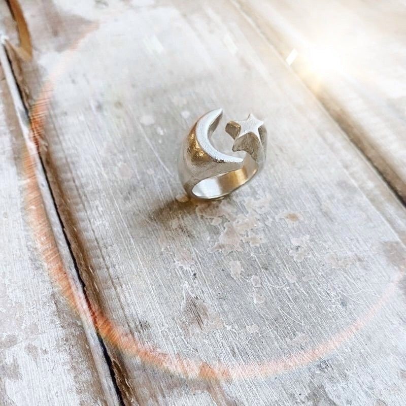 Anillo Estrella Luna Maciza - PREVENTA