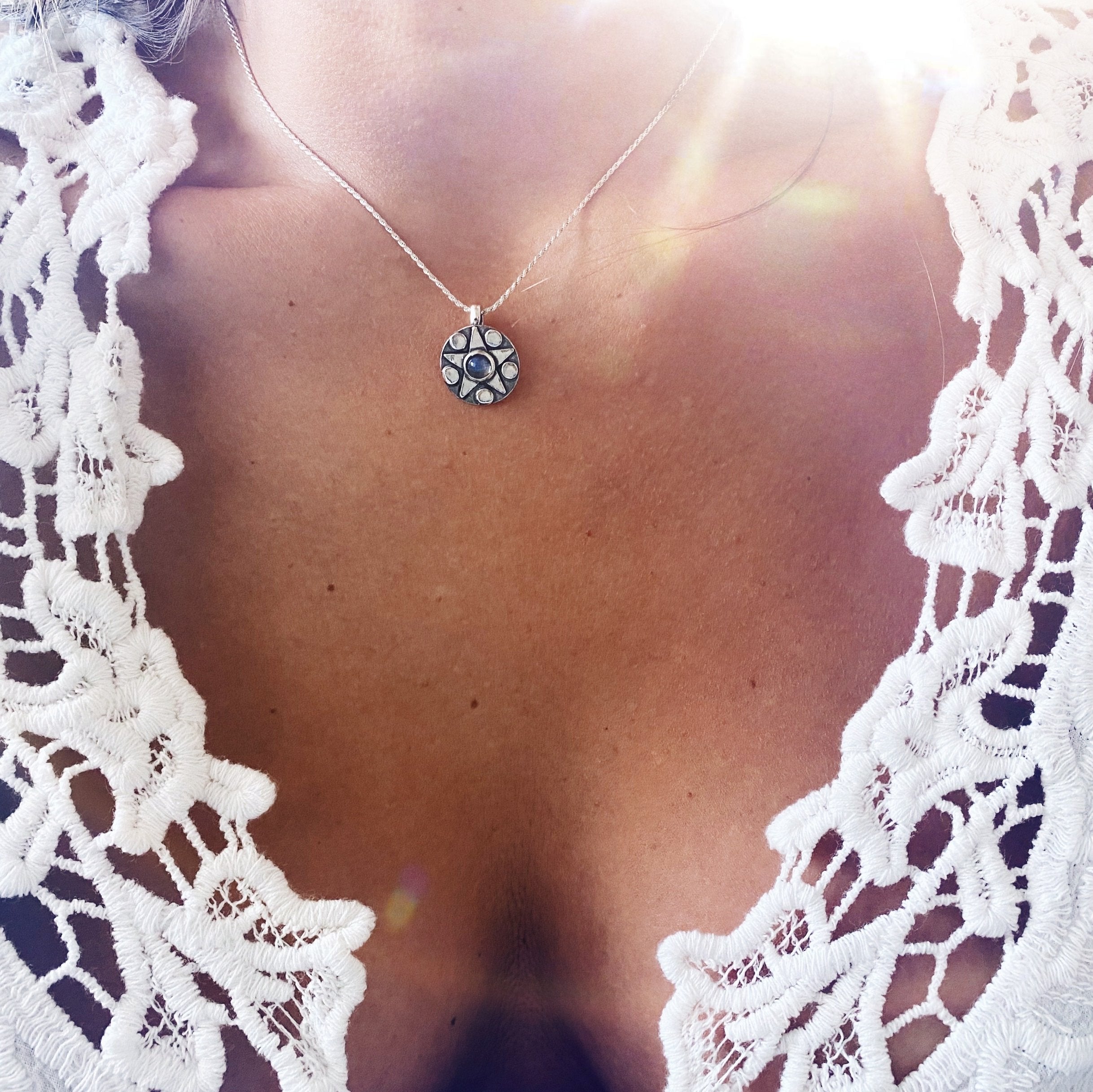 Colgante Medalla Estrella Topacio London Blue