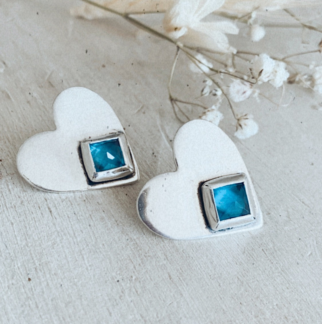 Aros Corazon Rombo Topacio London Blue - PREVENTA