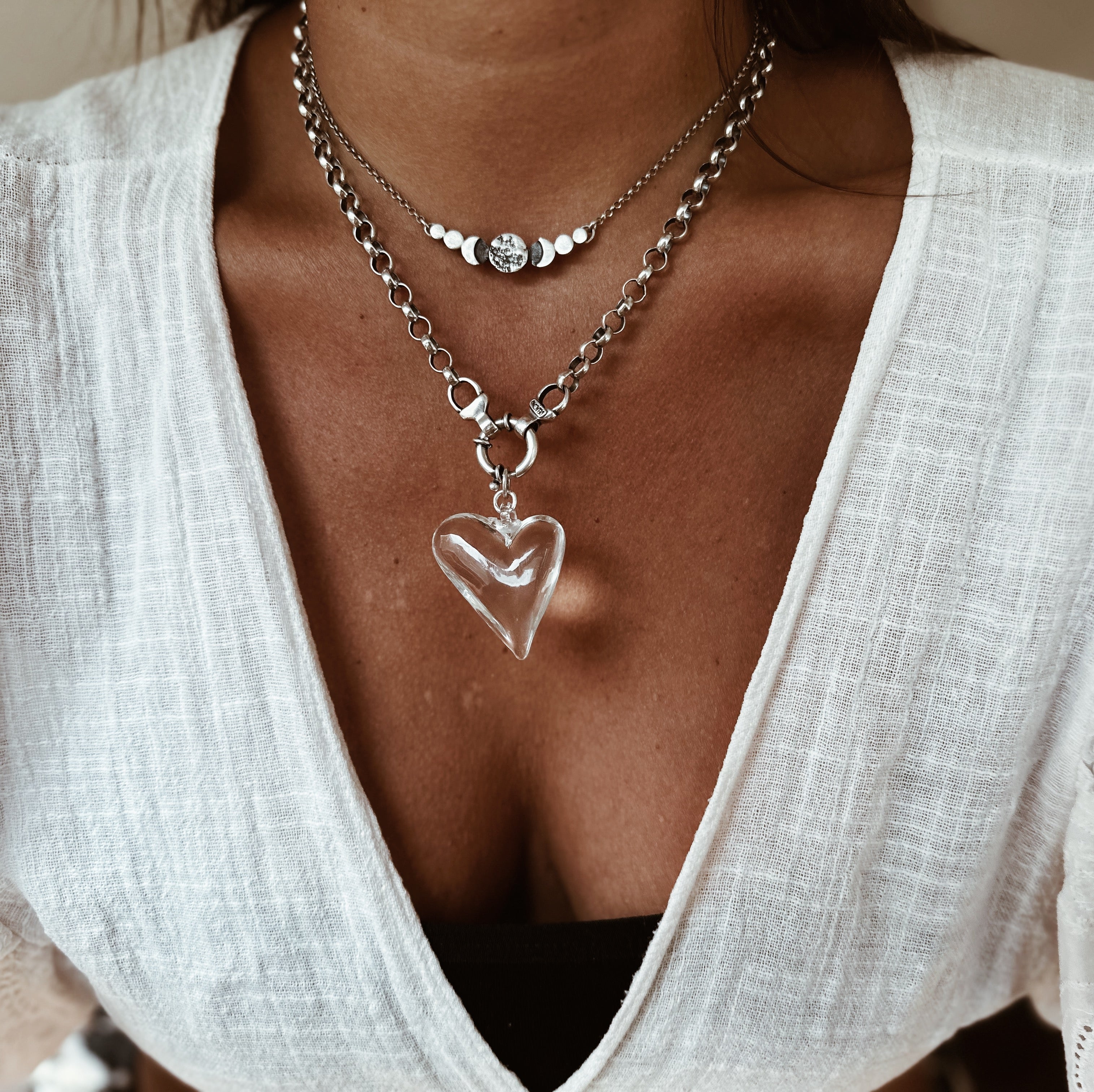 Collar Heart of Glass + Cadena Rolo Mediana 45 cm Moo