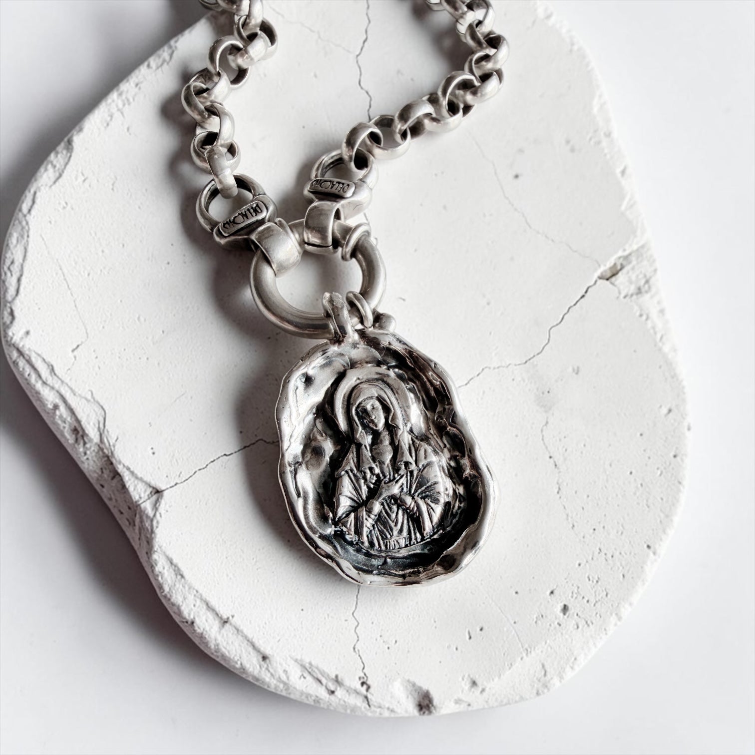 Colgante Medalla María Milagrosa - Oval Plata