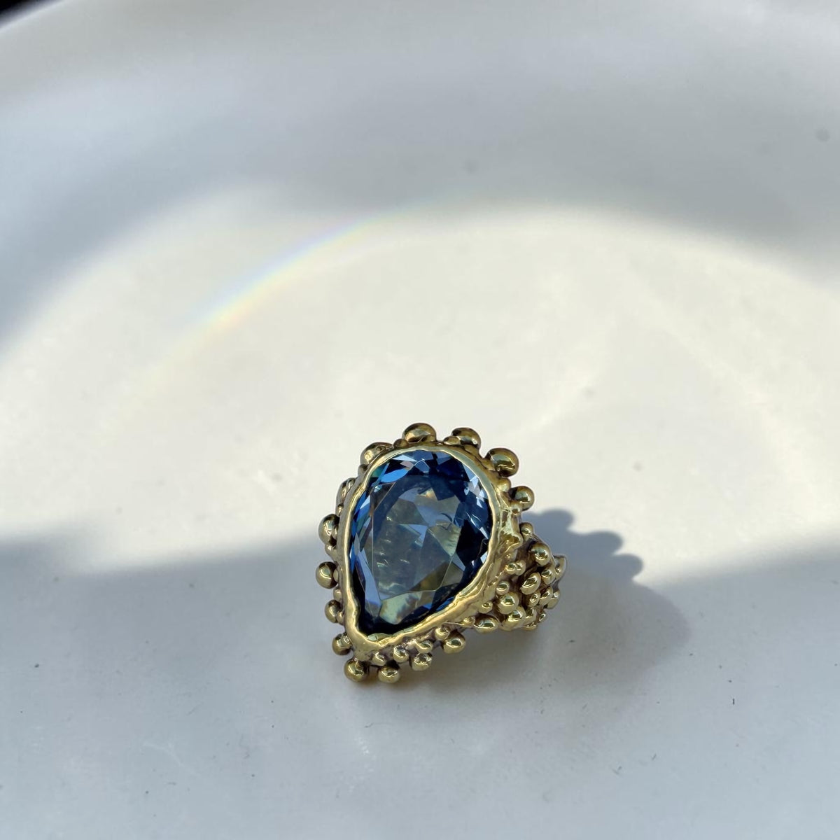 Anillo Gota Pomposa Bronce - Topacio Azul