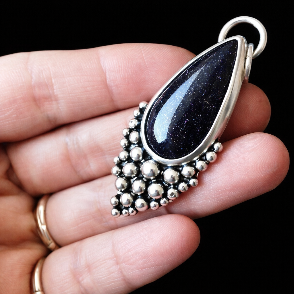 Colgante Gota Empelotada XL - Blue Goldstone