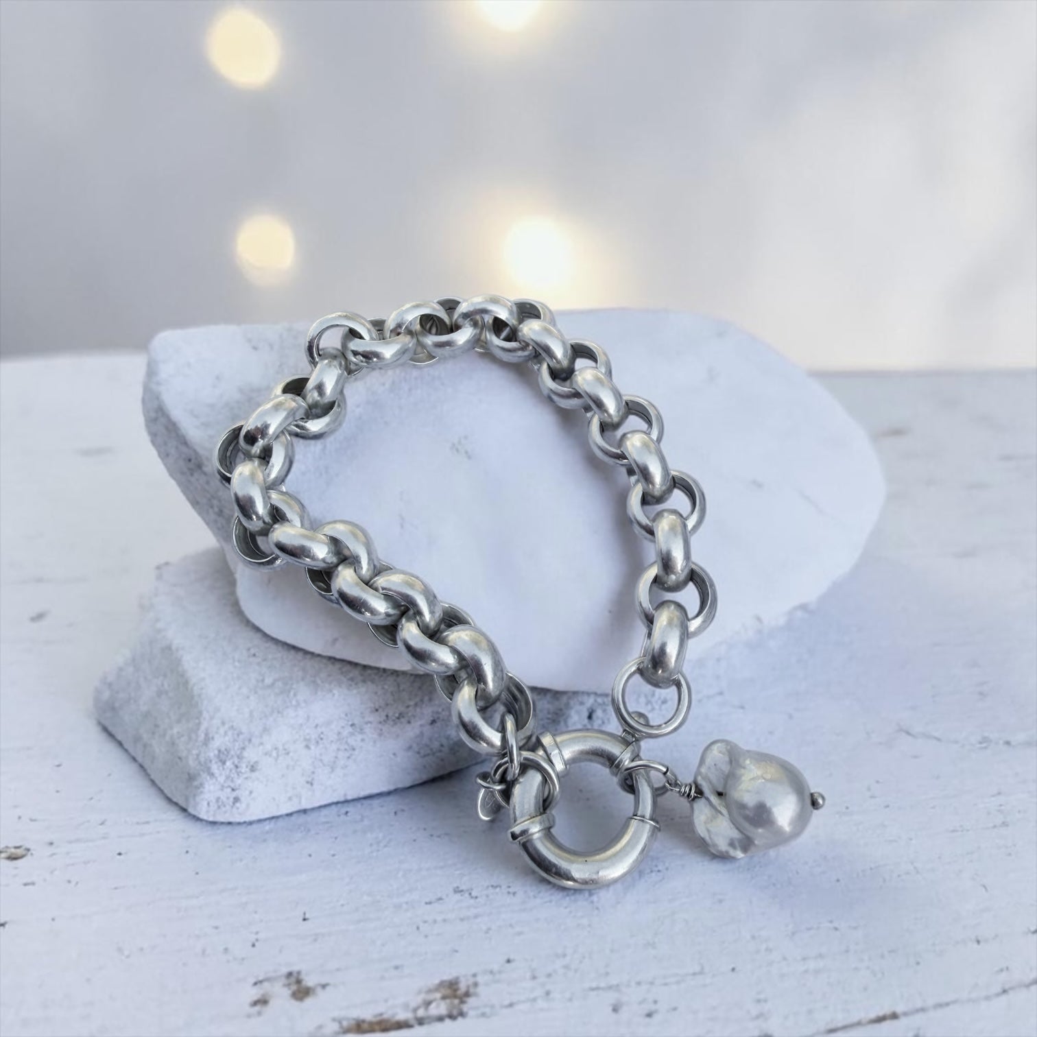 Pulsera Rolo Chunky + perla barroca