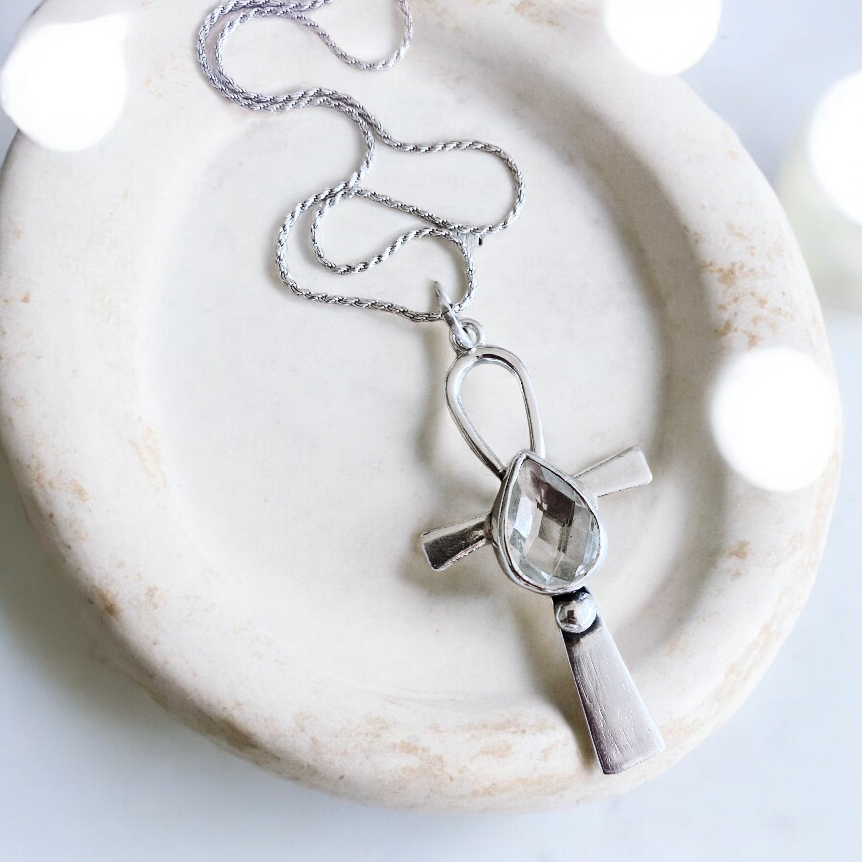 Colgante Cruz Ankh / Gota Cuarzo