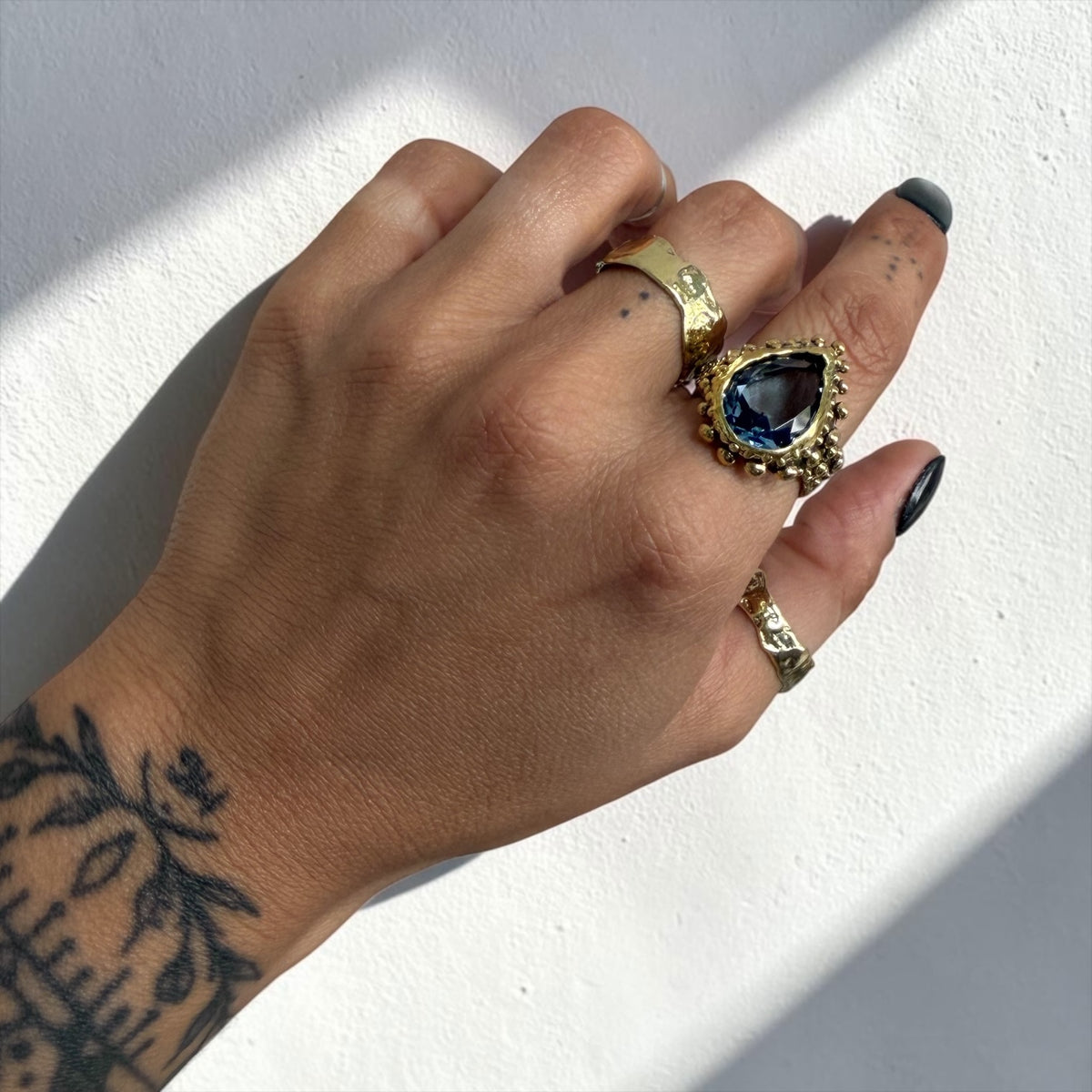 Anillo Gota Pomposa Bronce - Topacio Azul