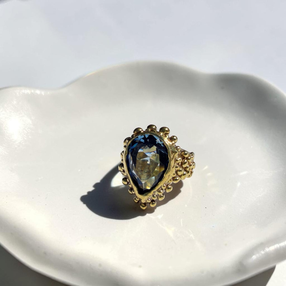 Anillo Gota Pomposa Bronce - Topacio Azul